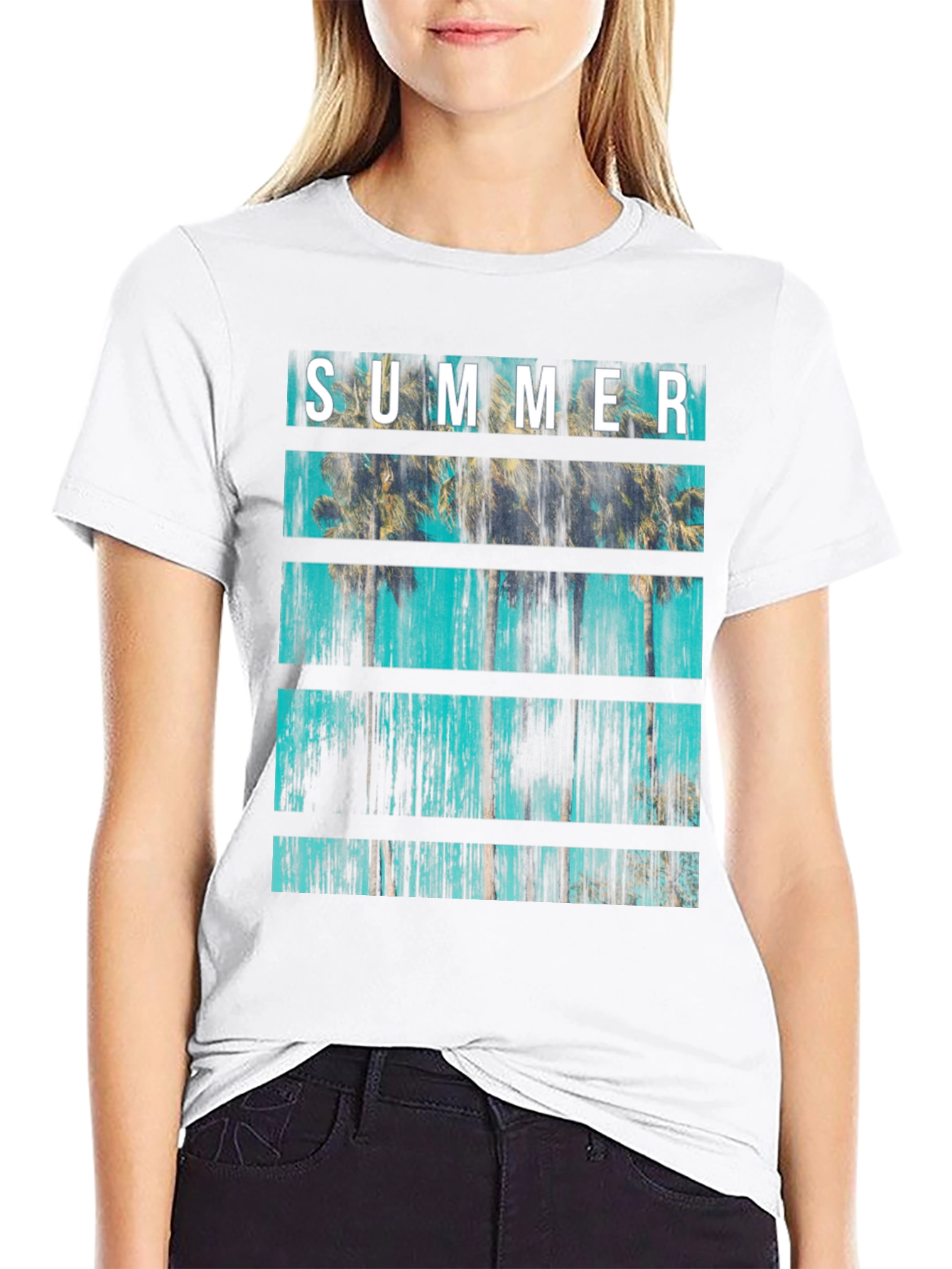Summer Palm Tree Graphic Print Crew Neck T-Shirt