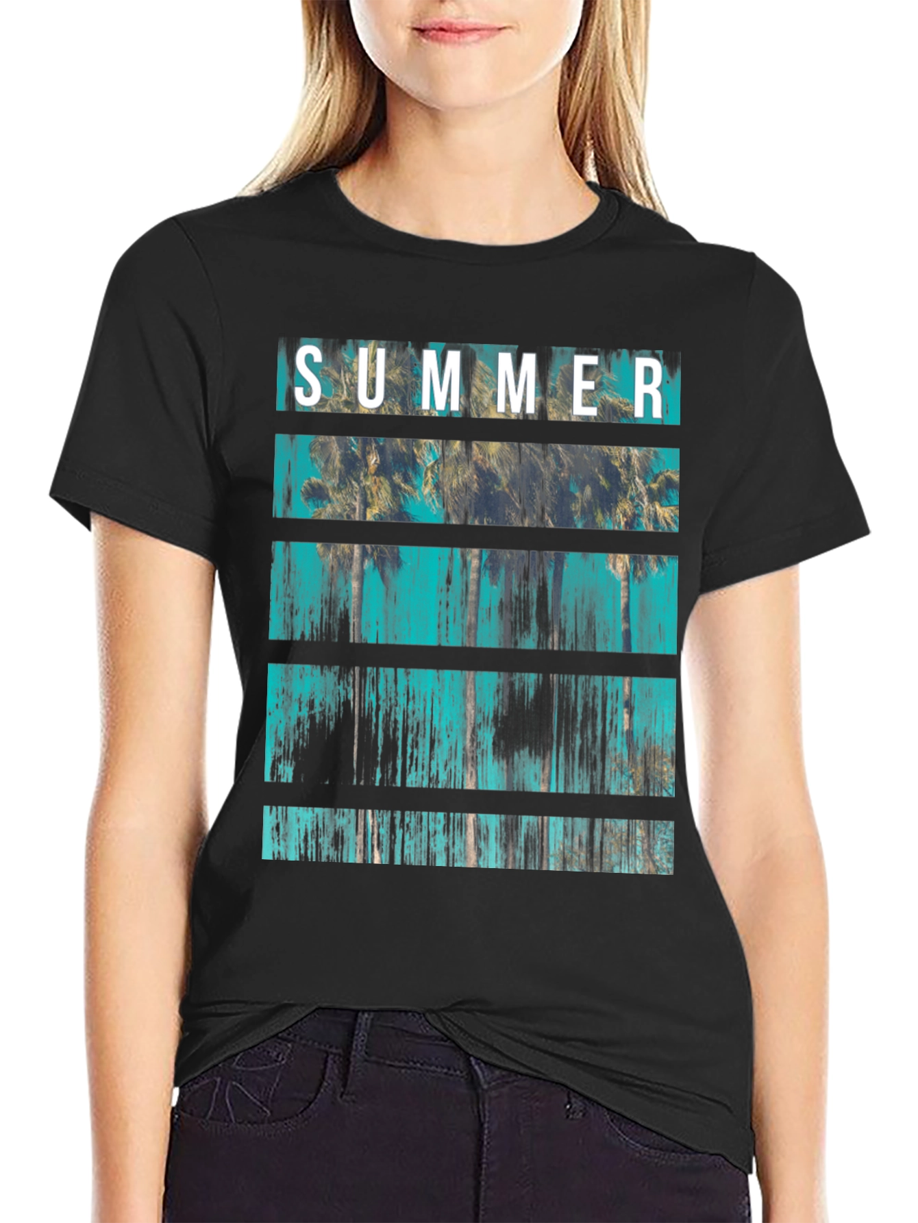 Summer Palm Tree Graphic Print Crew Neck T-Shirt