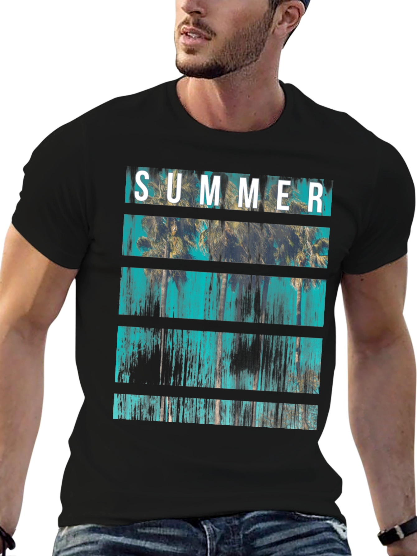Summer Palm Tree Graphic Print Crew Neck T-Shirt
