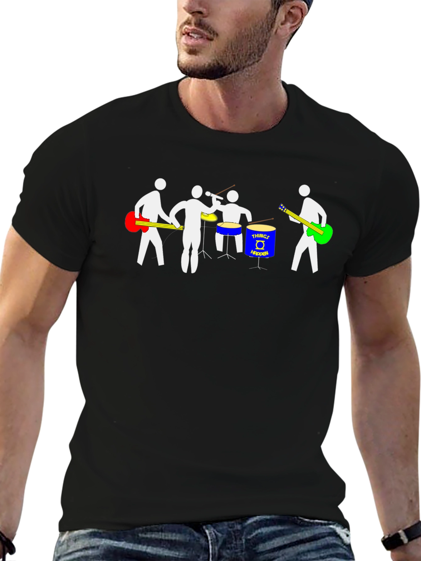 Band Graphic Tee - Black Cotton T-Shirt