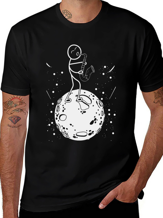 Saxophone Player on the Moon Graphic T-Shirt
