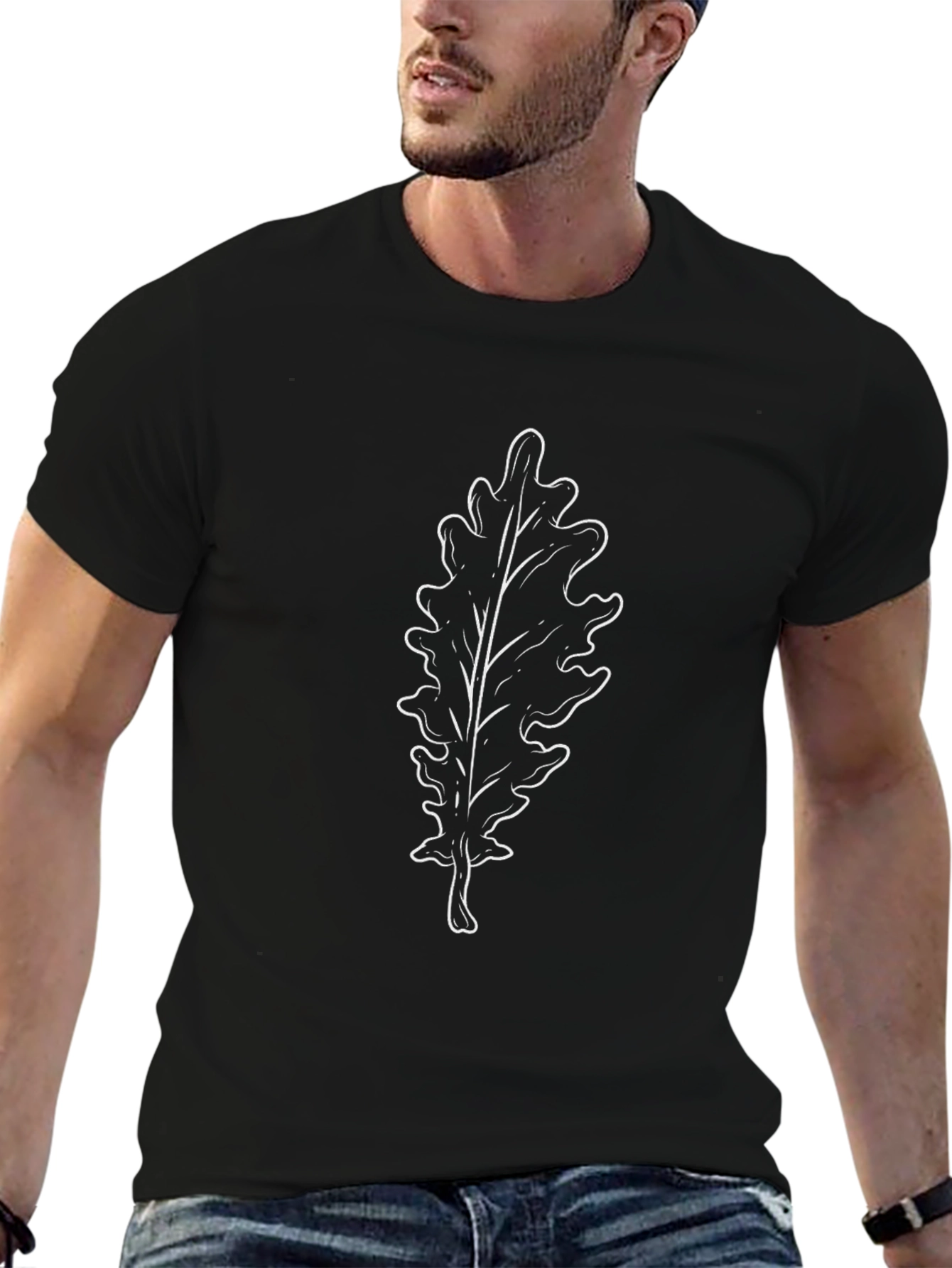 Leaf Graphic T-Shirt - Casual Black Tee