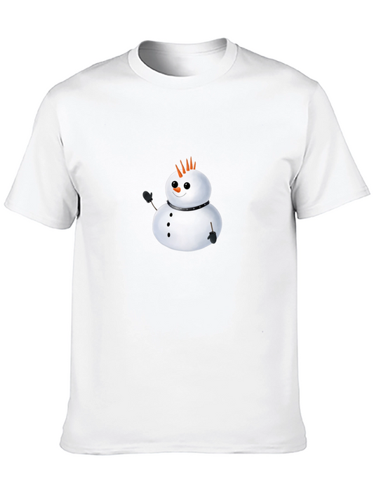 Punk Snowman Graphic Tee - Black Cotton Casual