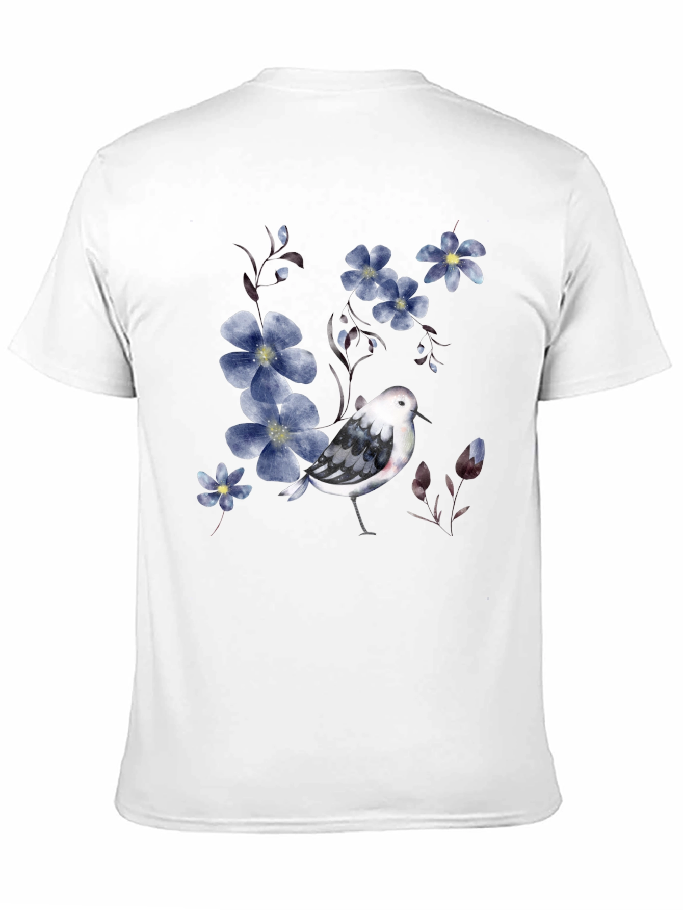 Floral Bird Print Black T-Shirt
