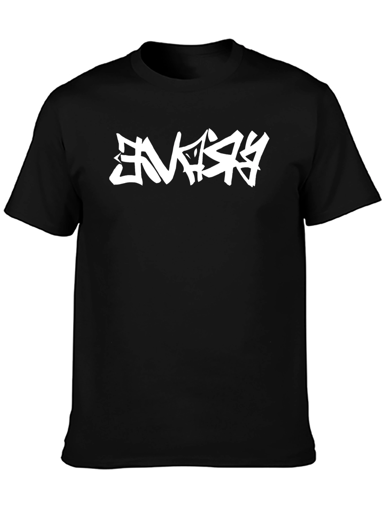 Urban Graphic Tee: Bold White Graffiti on Black