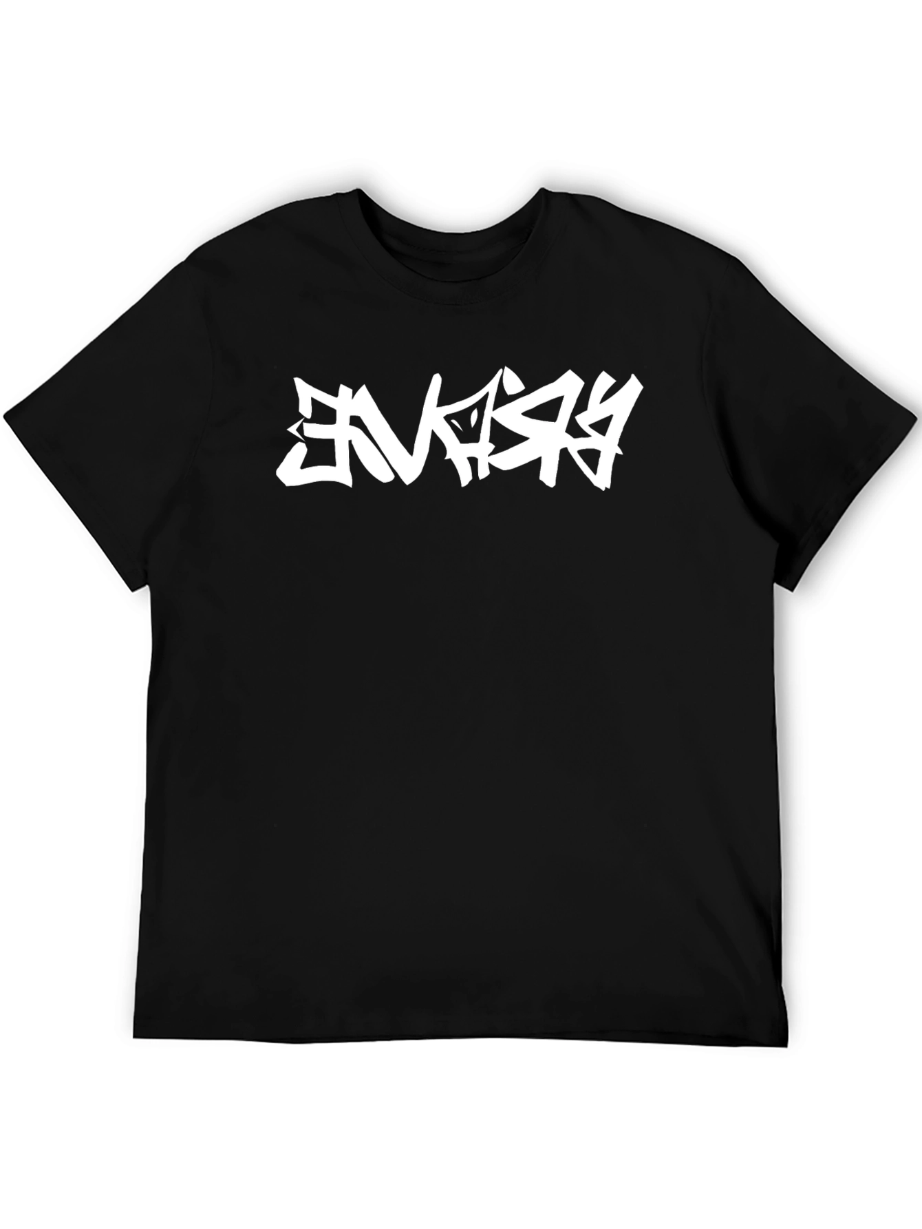 Urban Graphic Tee: Bold White Graffiti on Black