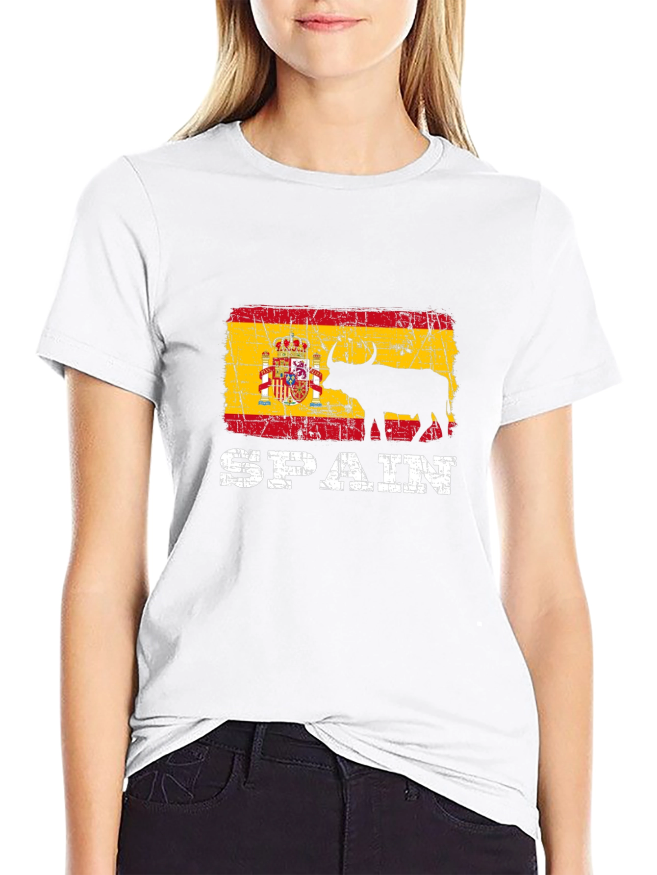 Spain Flag Bull Graphic Print Black T-Shirt