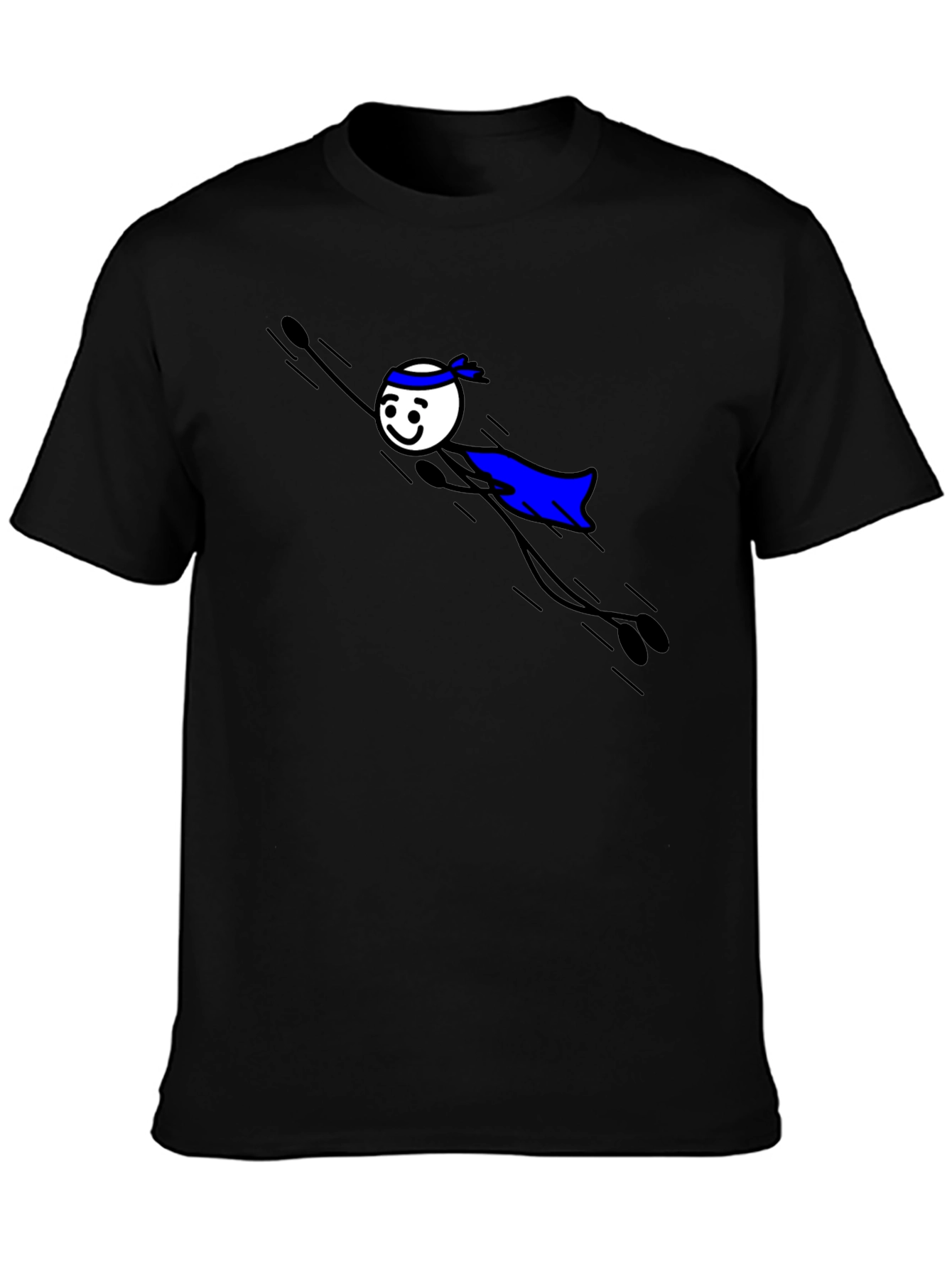 Black T-Shirt with Superhero Stick Figure Graphic