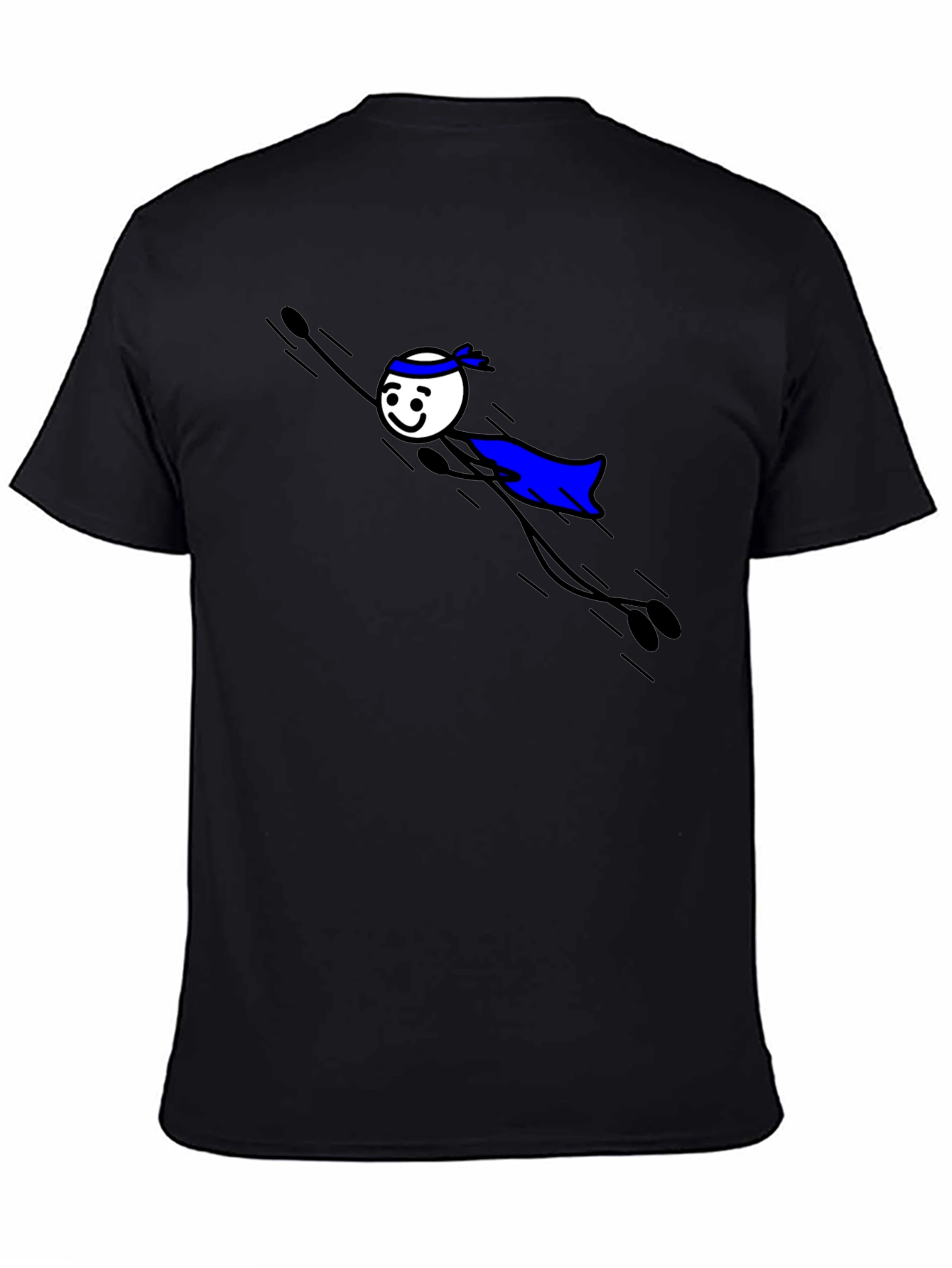 Black T-Shirt with Superhero Stick Figure Graphic