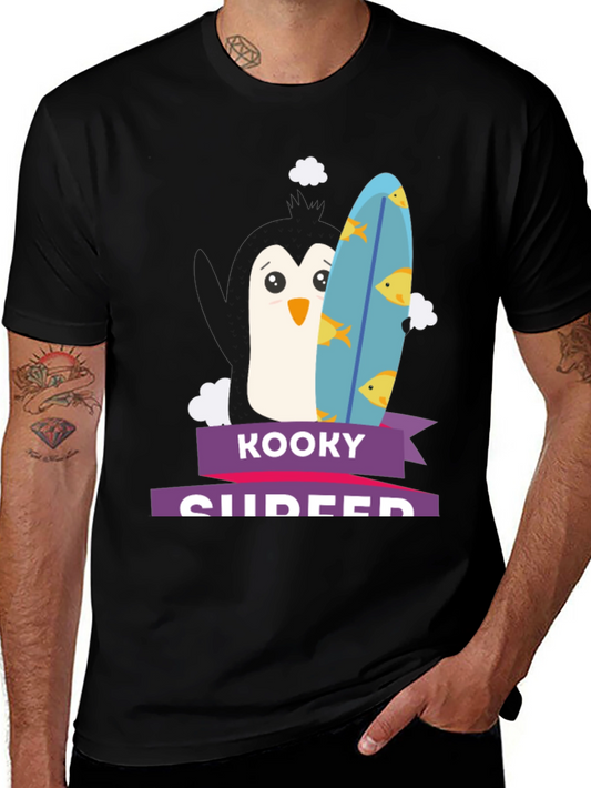 Kooky Surfer T-Shirt - Penguin with Surfboard