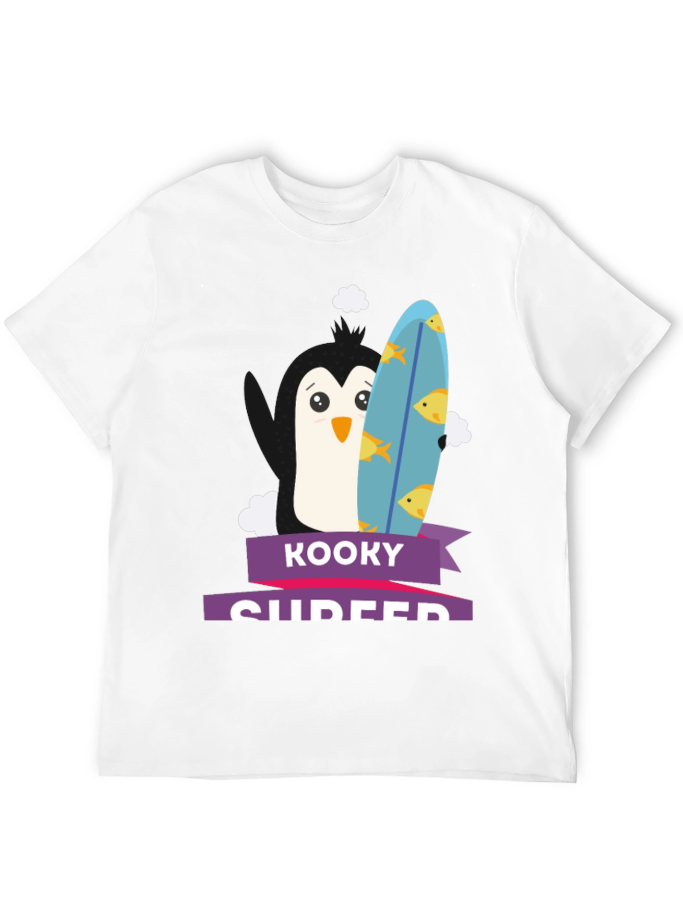Kooky Surfer T-Shirt - Penguin with Surfboard