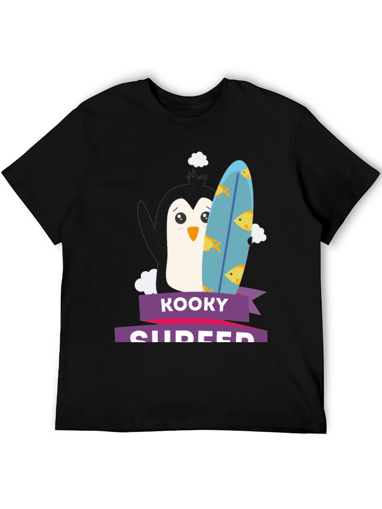 Kooky Surfer T-Shirt - Penguin with Surfboard