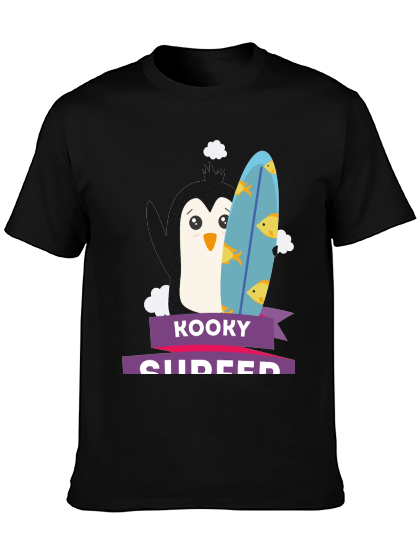 Kooky Surfer T-Shirt - Penguin with Surfboard