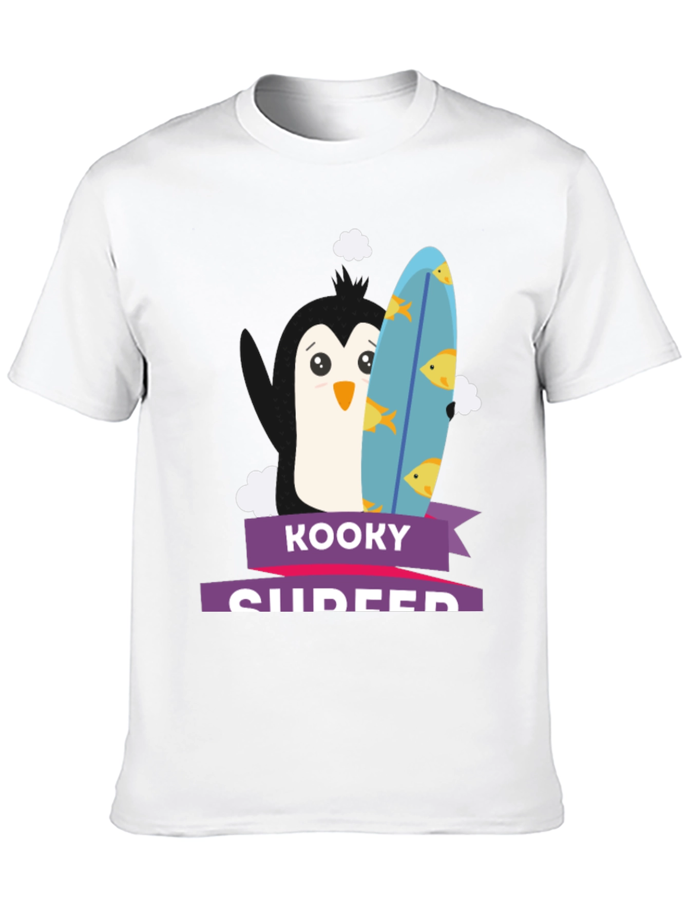 Kooky Surfer T-Shirt - Penguin with Surfboard
