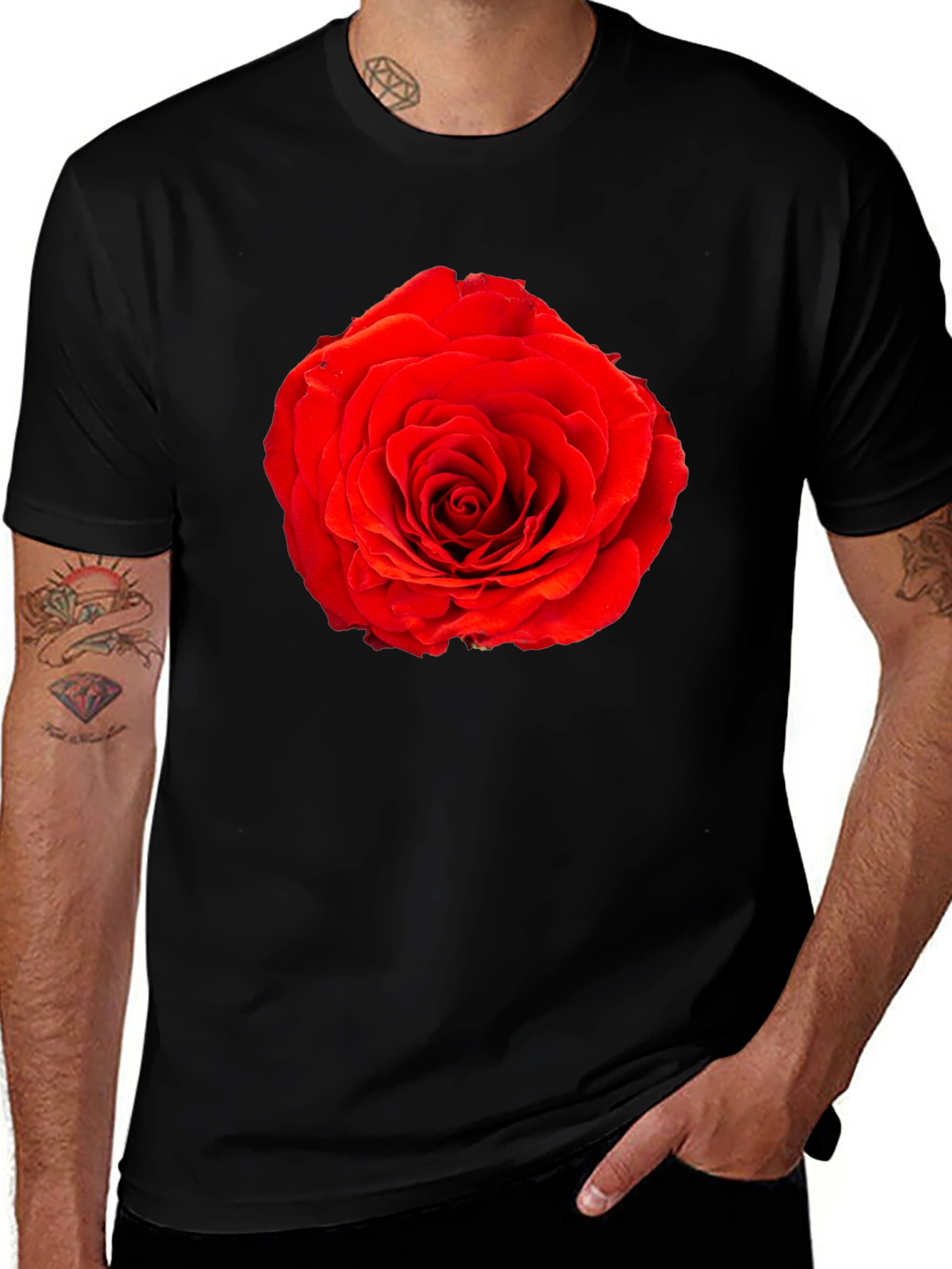 Red Rose Graphic Black T-Shirt
