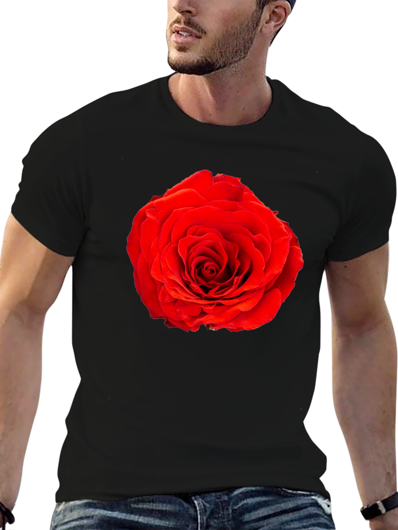 Red Rose Graphic Black T-Shirt