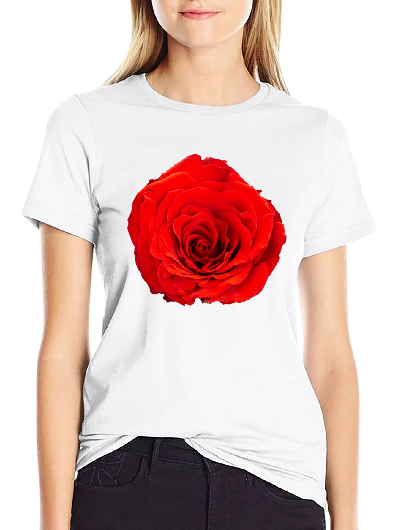 Red Rose Graphic Black T-Shirt
