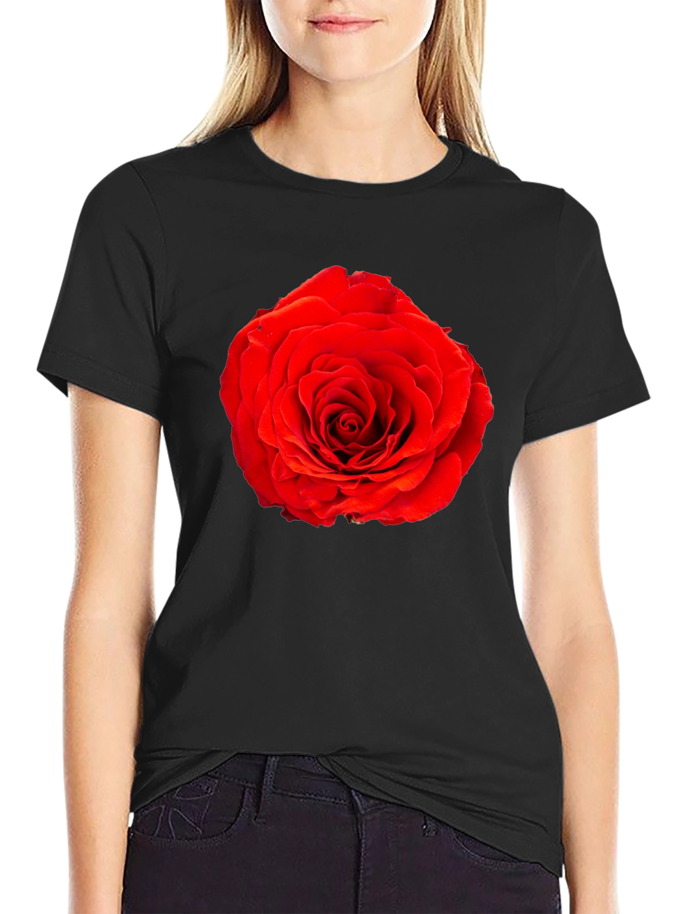 Red Rose Graphic Black T-Shirt