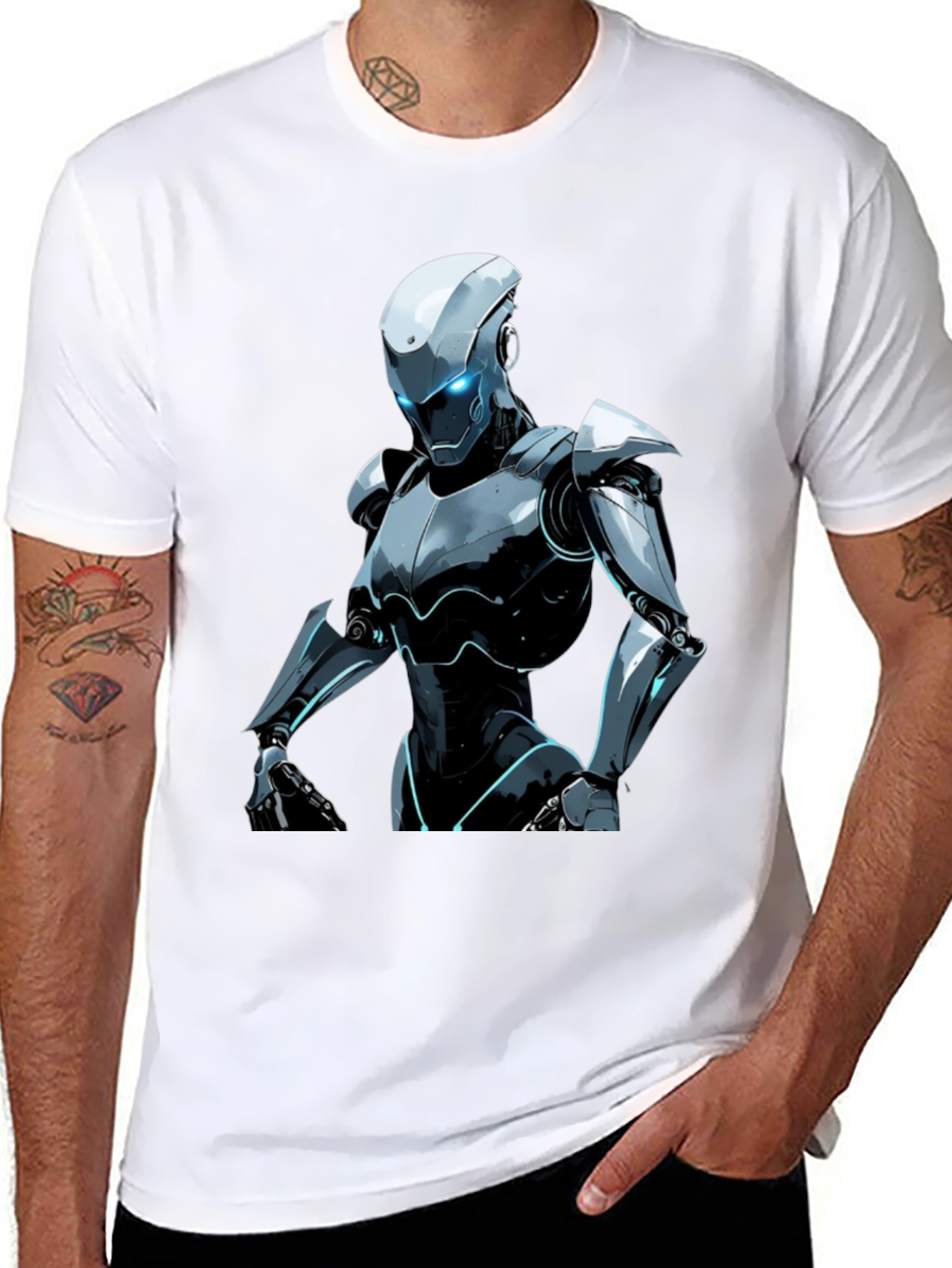 Futuristic Robot Graphic Tee - Black