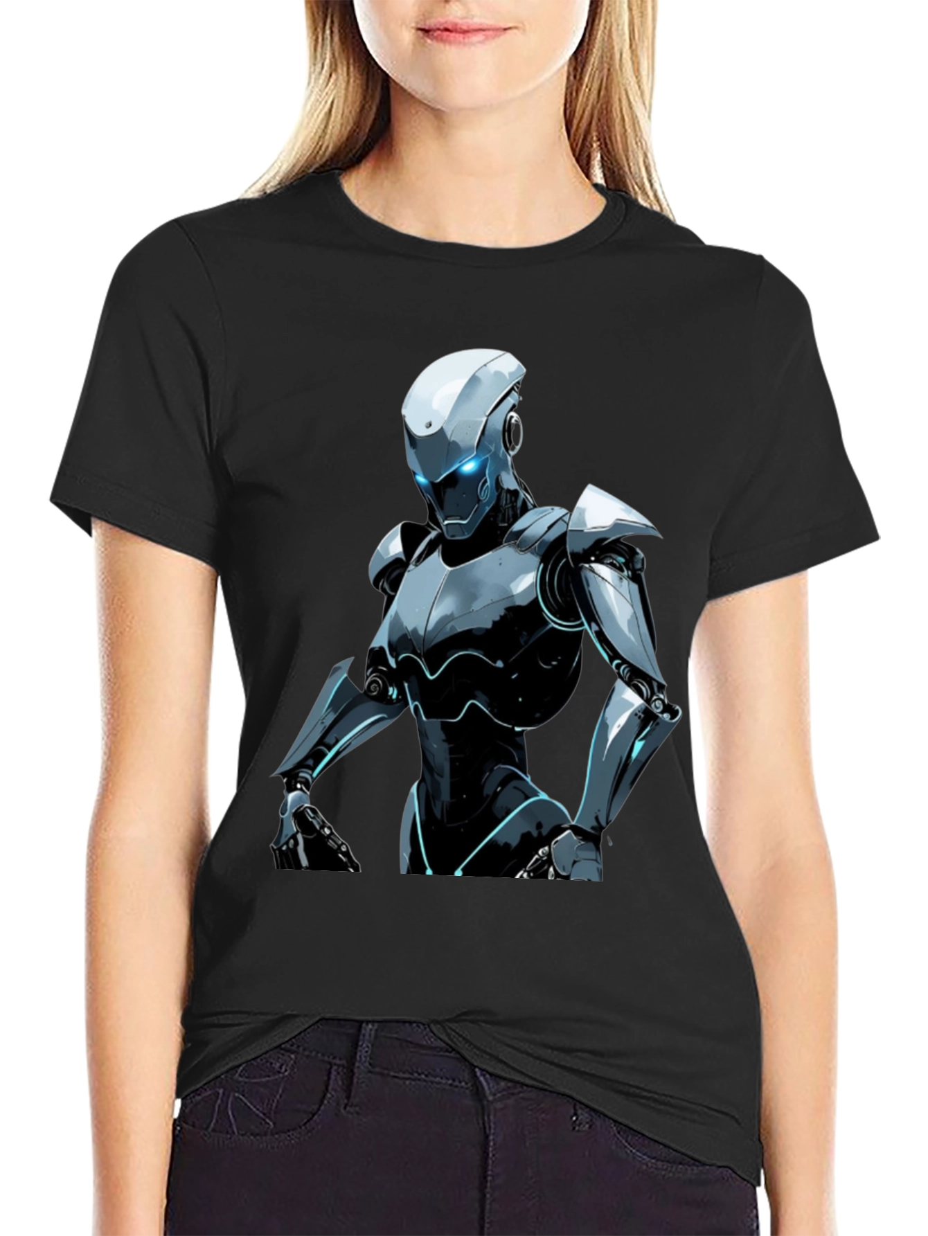 Futuristic Robot Graphic Tee - Black