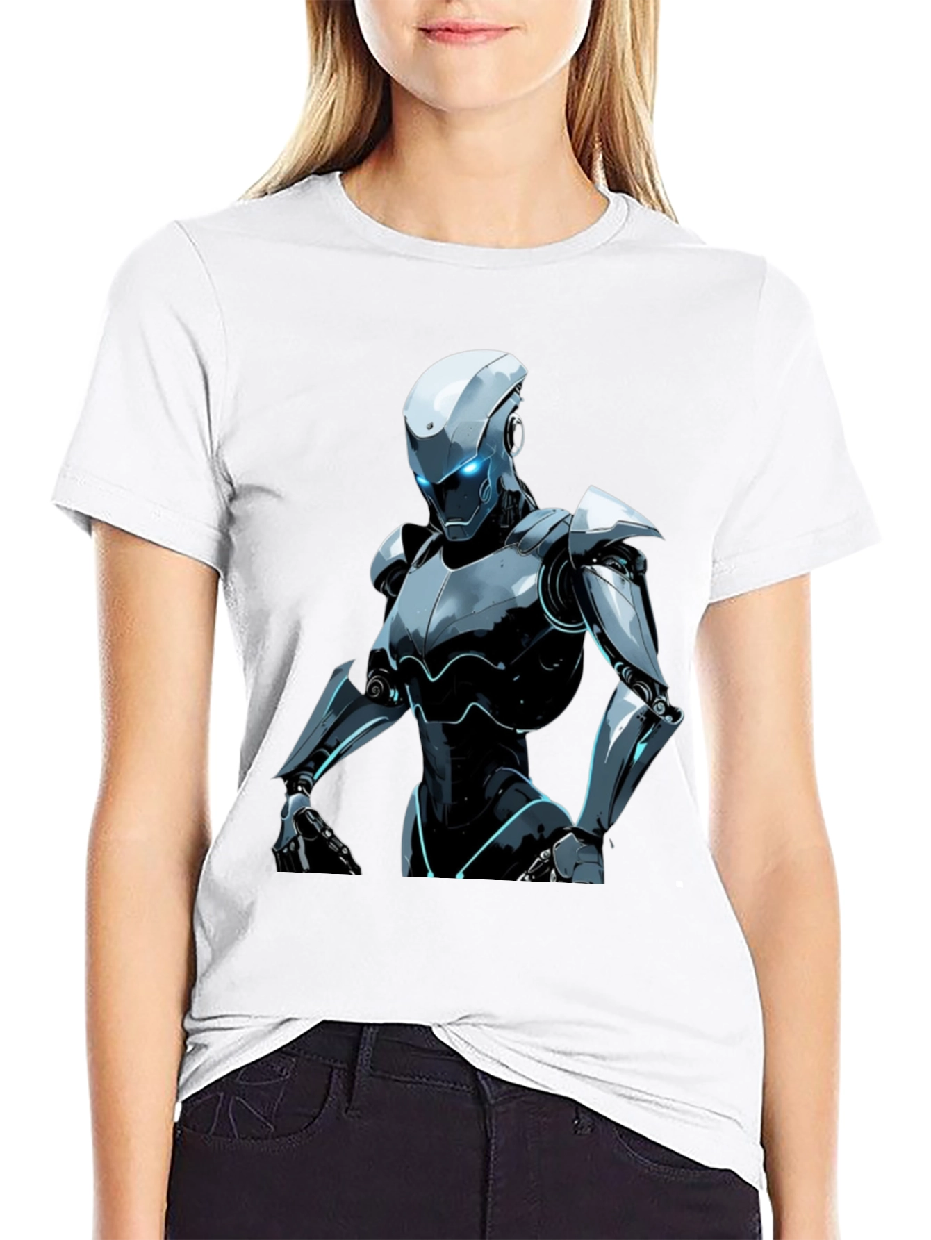 Futuristic Robot Graphic Tee - Black