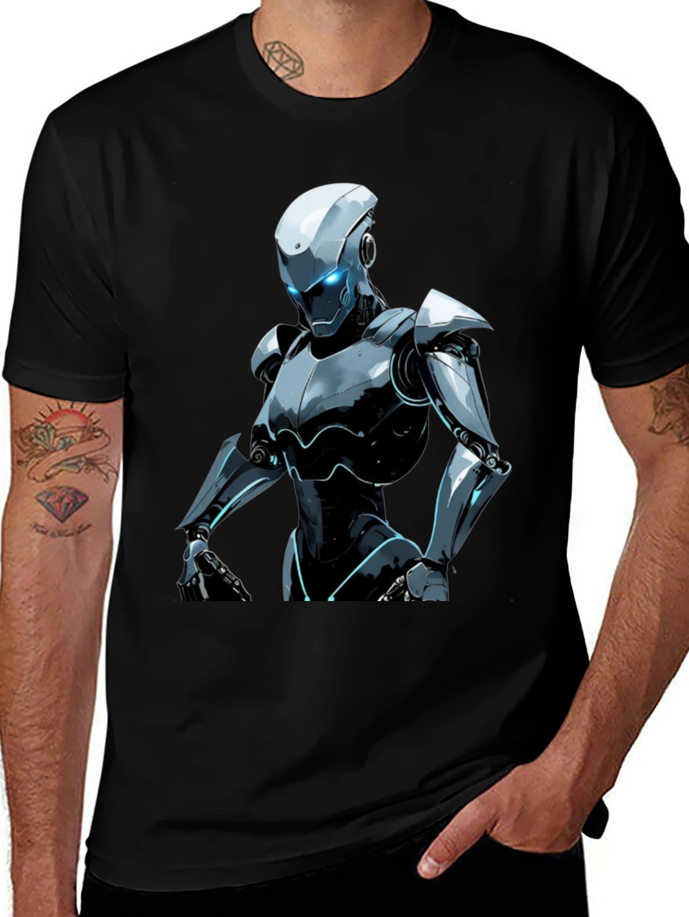 Futuristic Robot Graphic Tee - Black