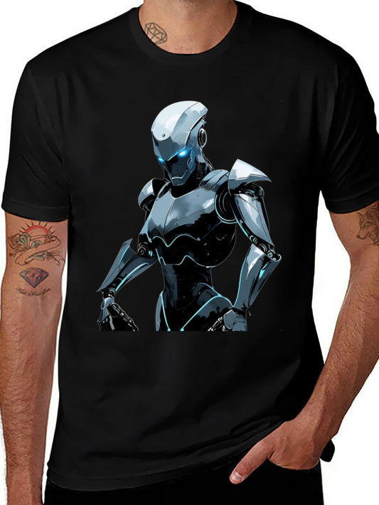 Futuristic Robot Graphic Tee - Black