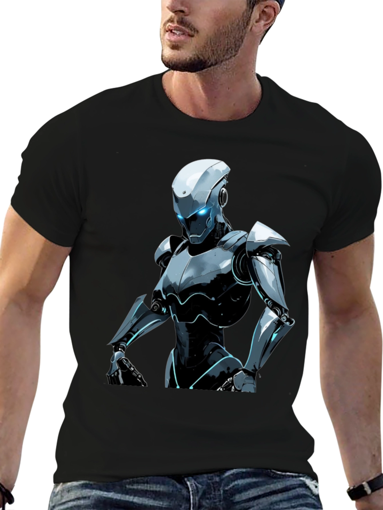 Futuristic Robot Graphic Tee - Black