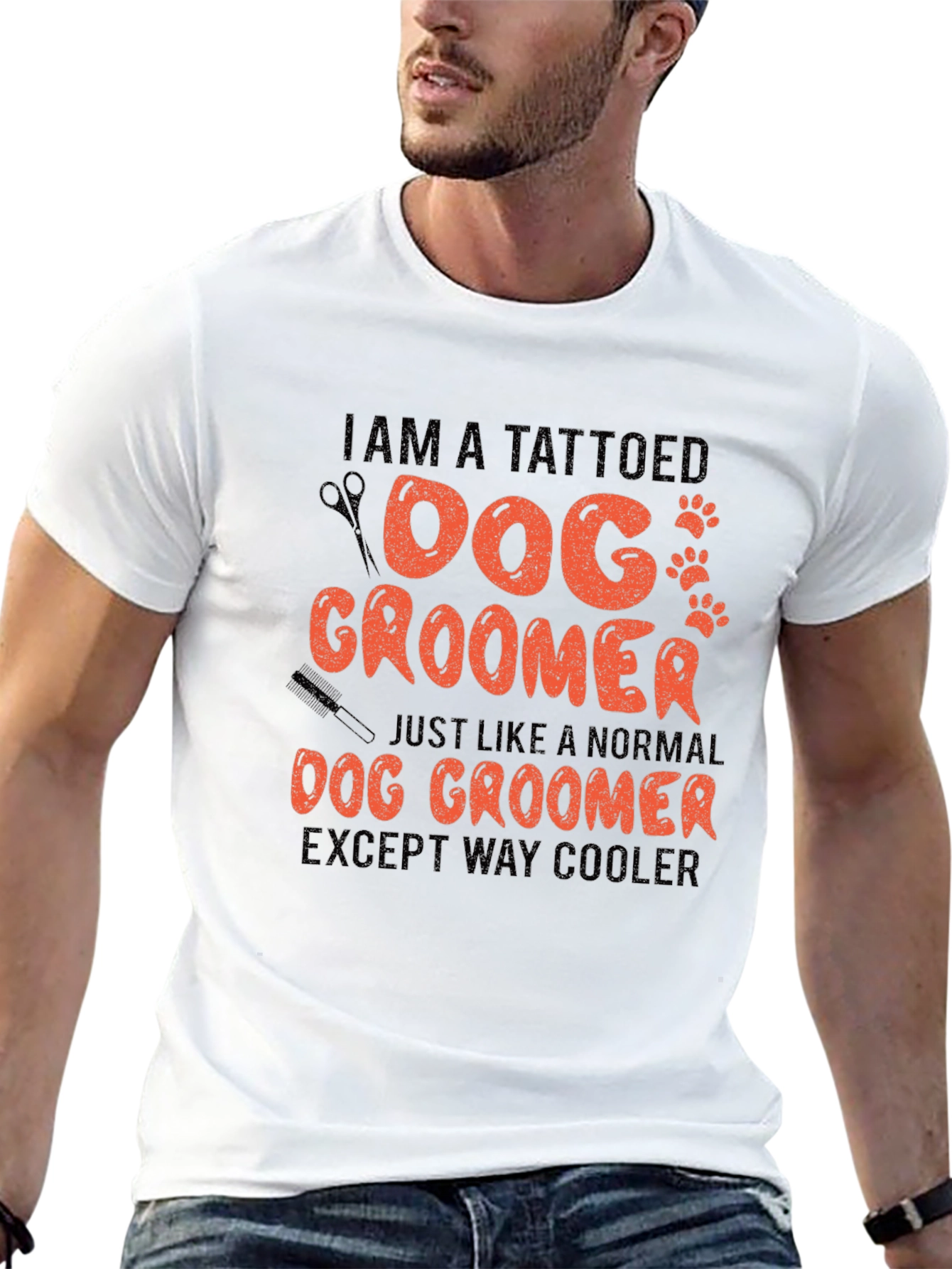 Tattooed Dog Groomer Novelty Graphic T-Shirt