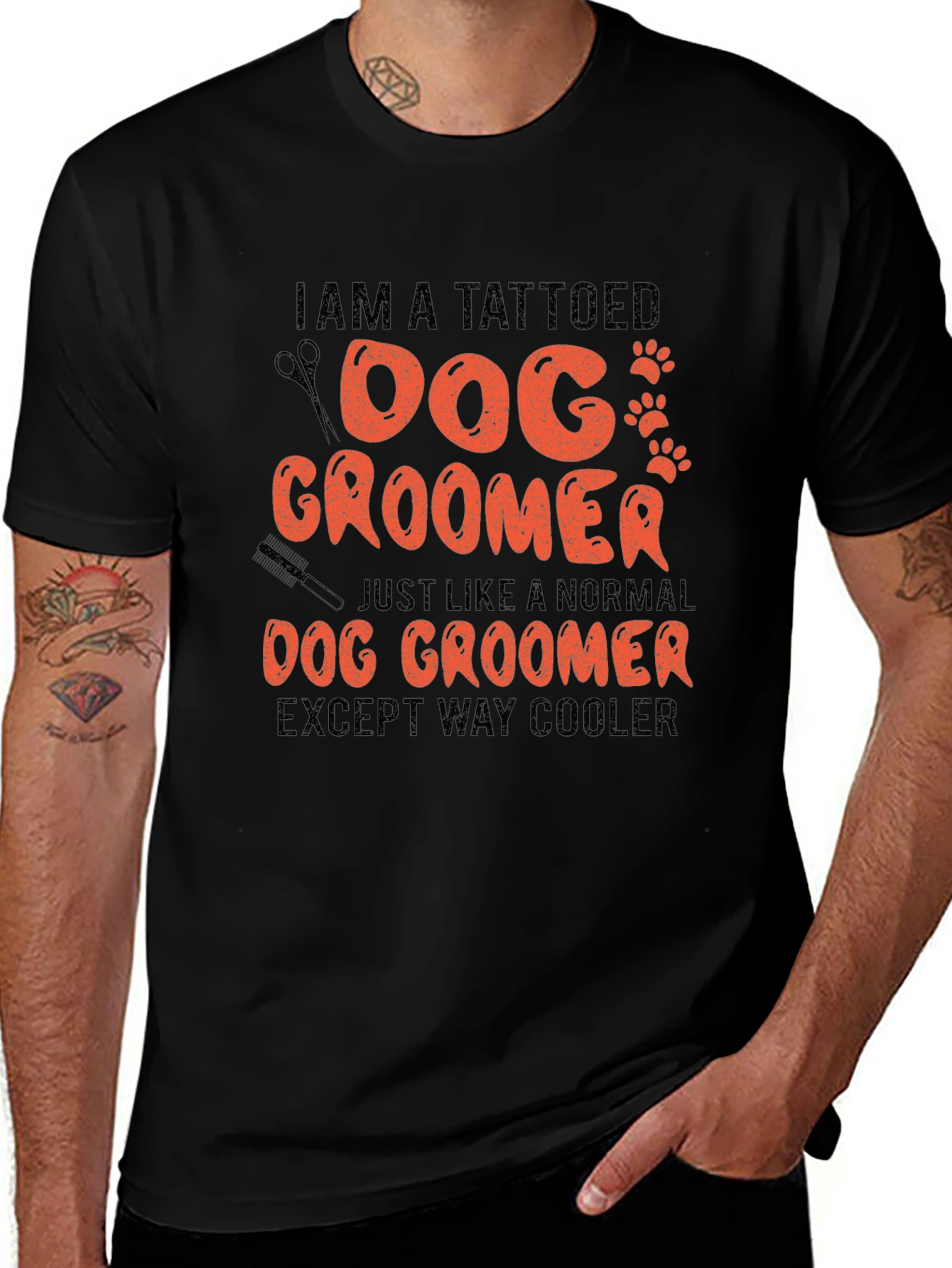 Tattooed Dog Groomer Novelty Graphic T-Shirt