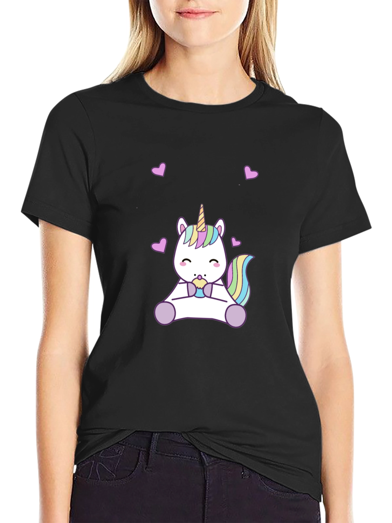 Cute Unicorn Black T-Shirt