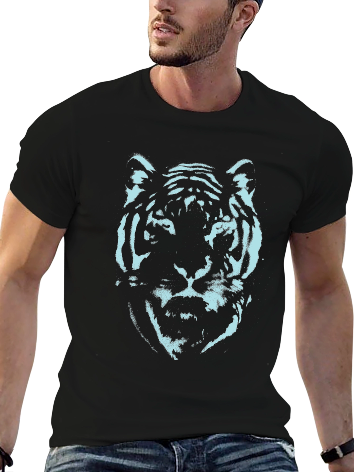 Cool Tiger Graphic Tee - Black Cotton T-Shirt
