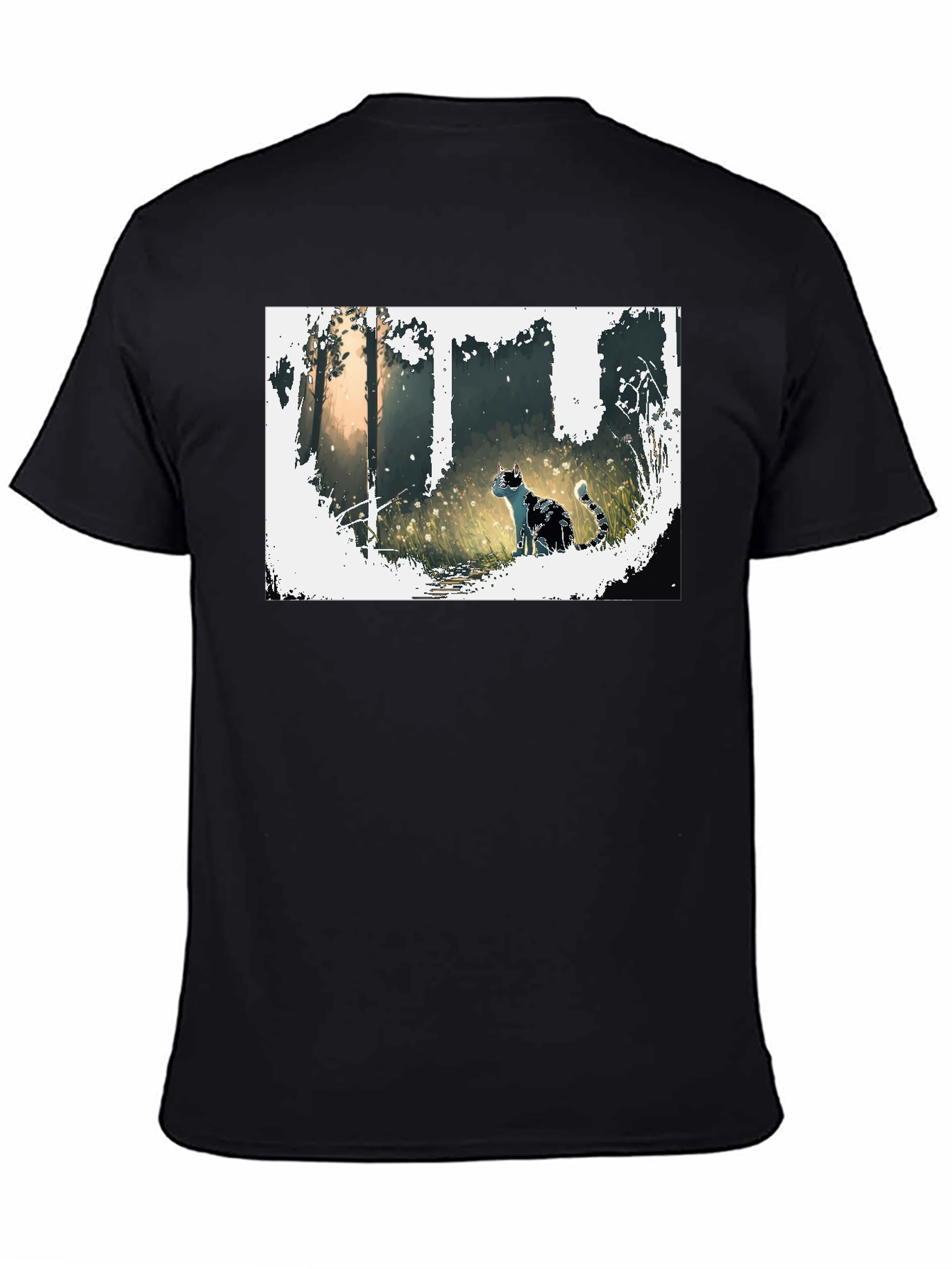 Nature Cat Graphic Tee - Stylish Black T-Shirt