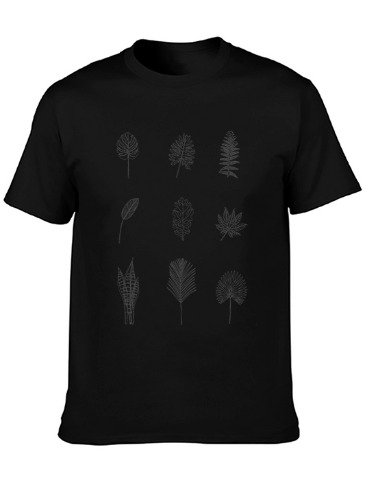 Minimalist Leaf Print Black T-Shirt