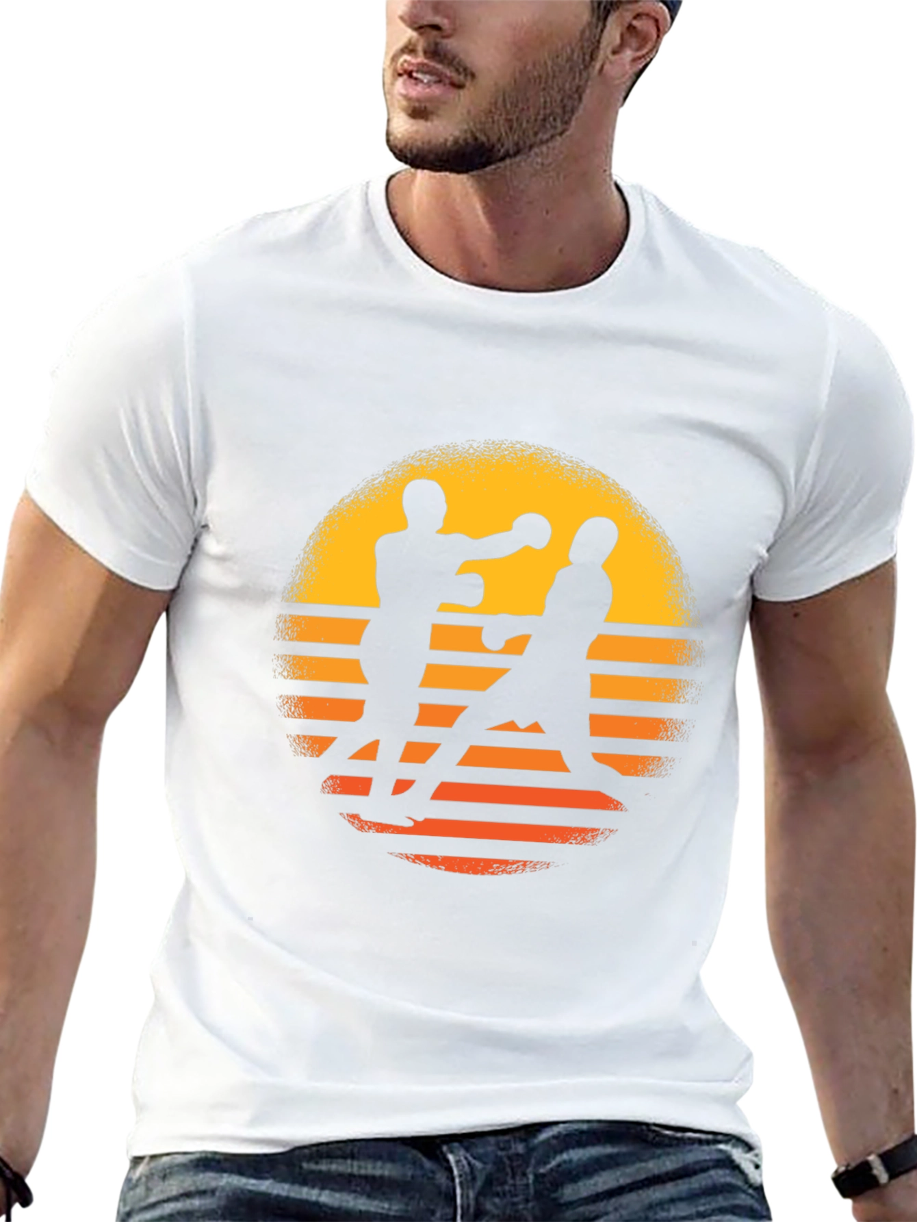 Retro Boxing Sunset T-Shirt - Black