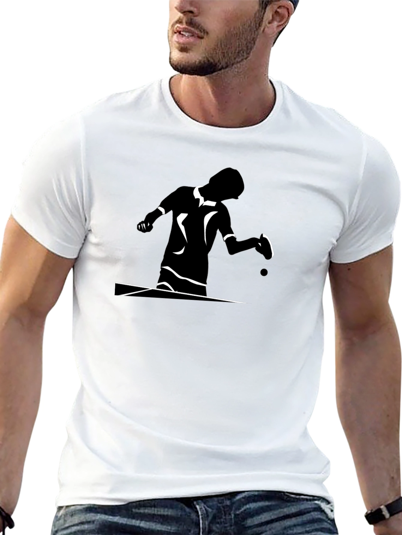 Table Tennis Player Graphic Tee - Black Cotton