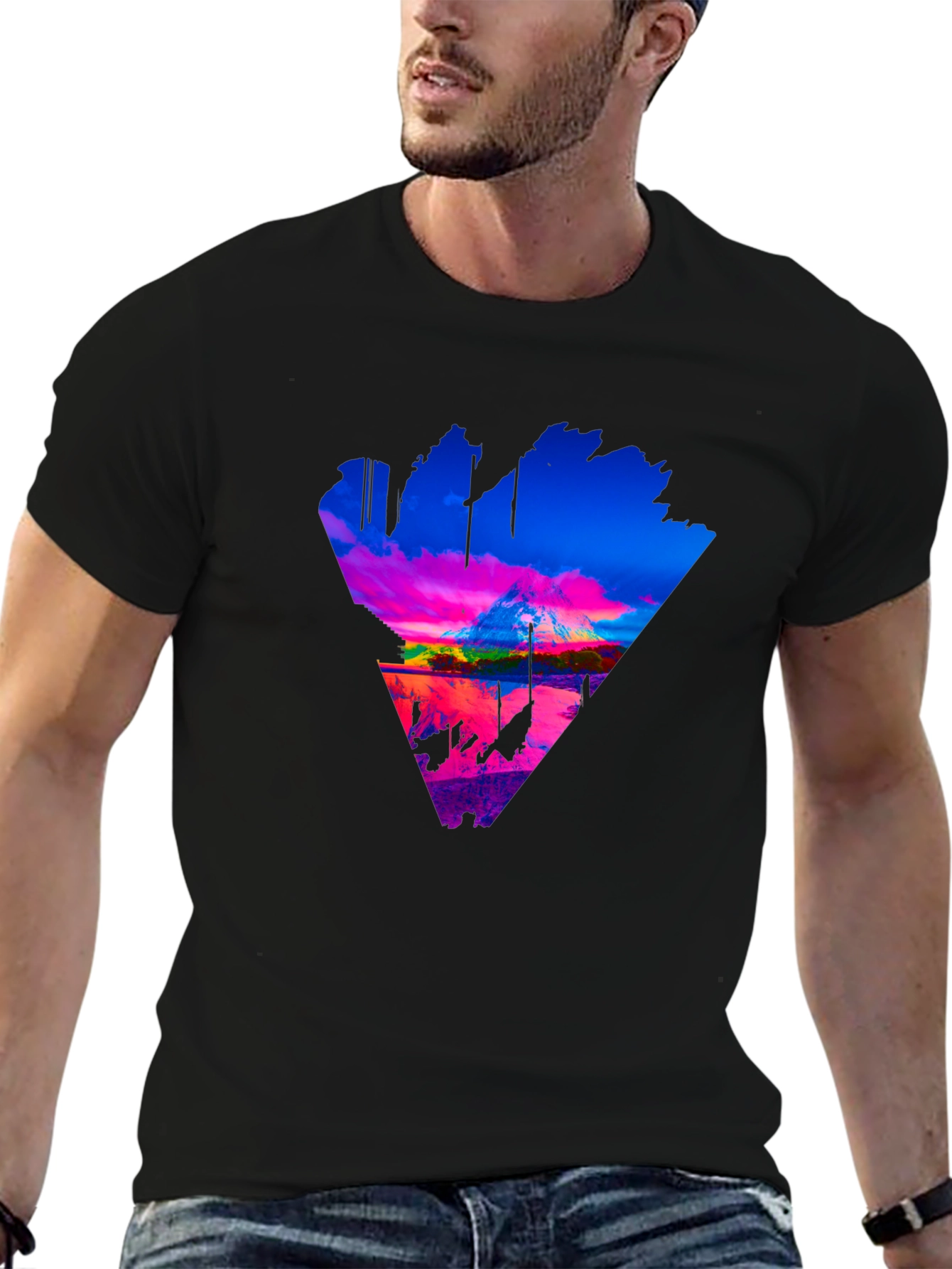 Vaporwave Mountain Triangle Graphic Tee - Black