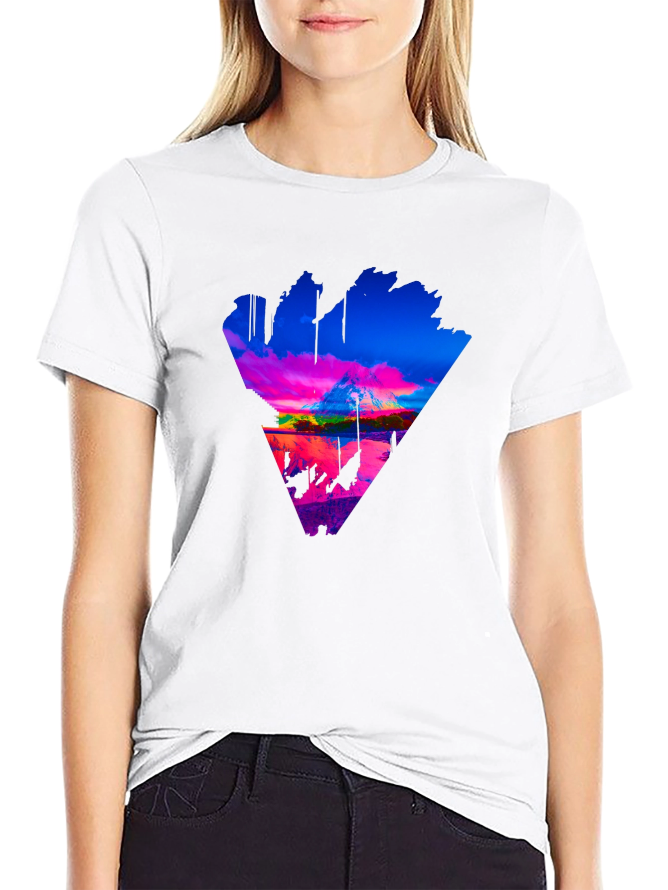 Vaporwave Mountain Triangle Graphic Tee - Black