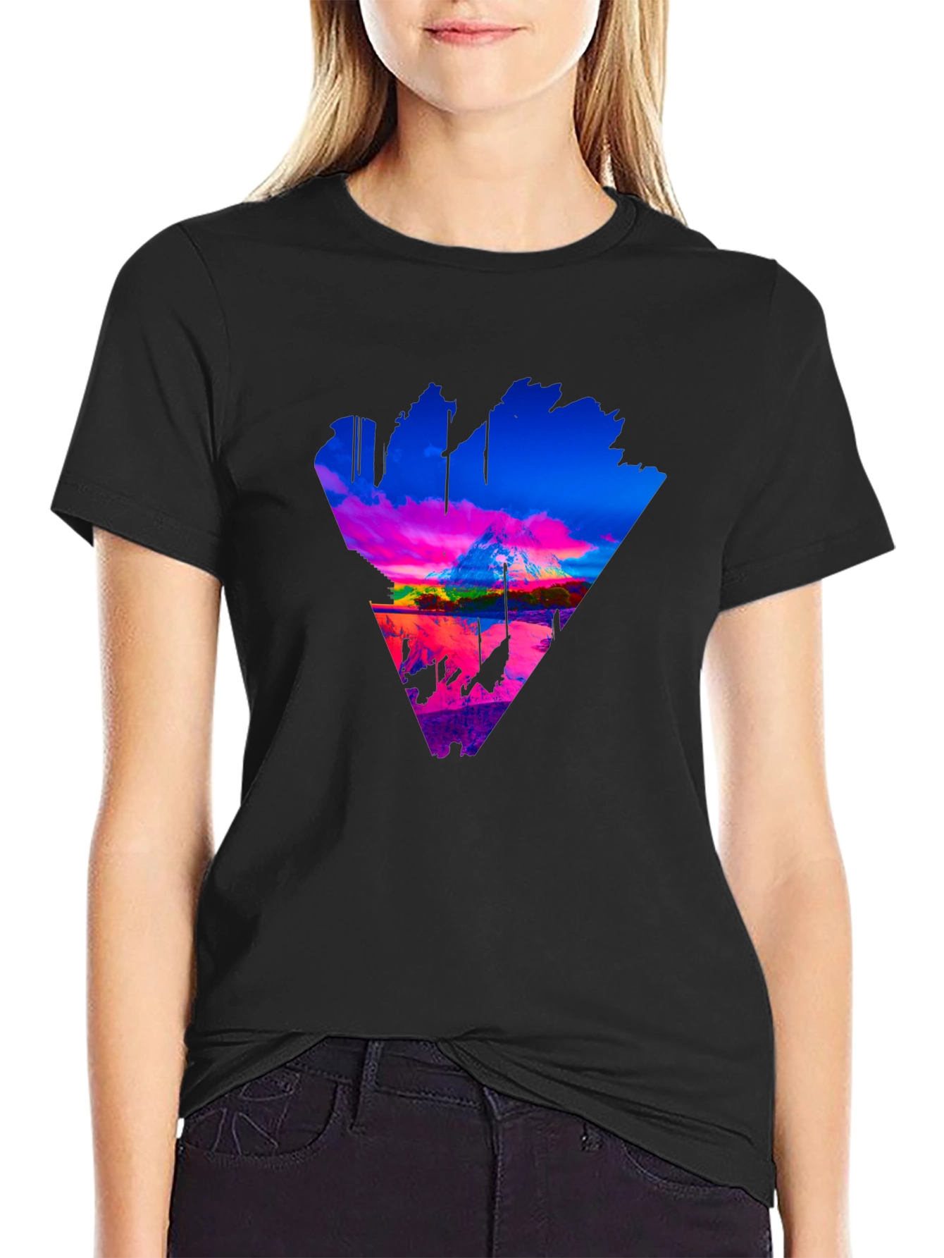 Vaporwave Mountain Triangle Graphic Tee - Black