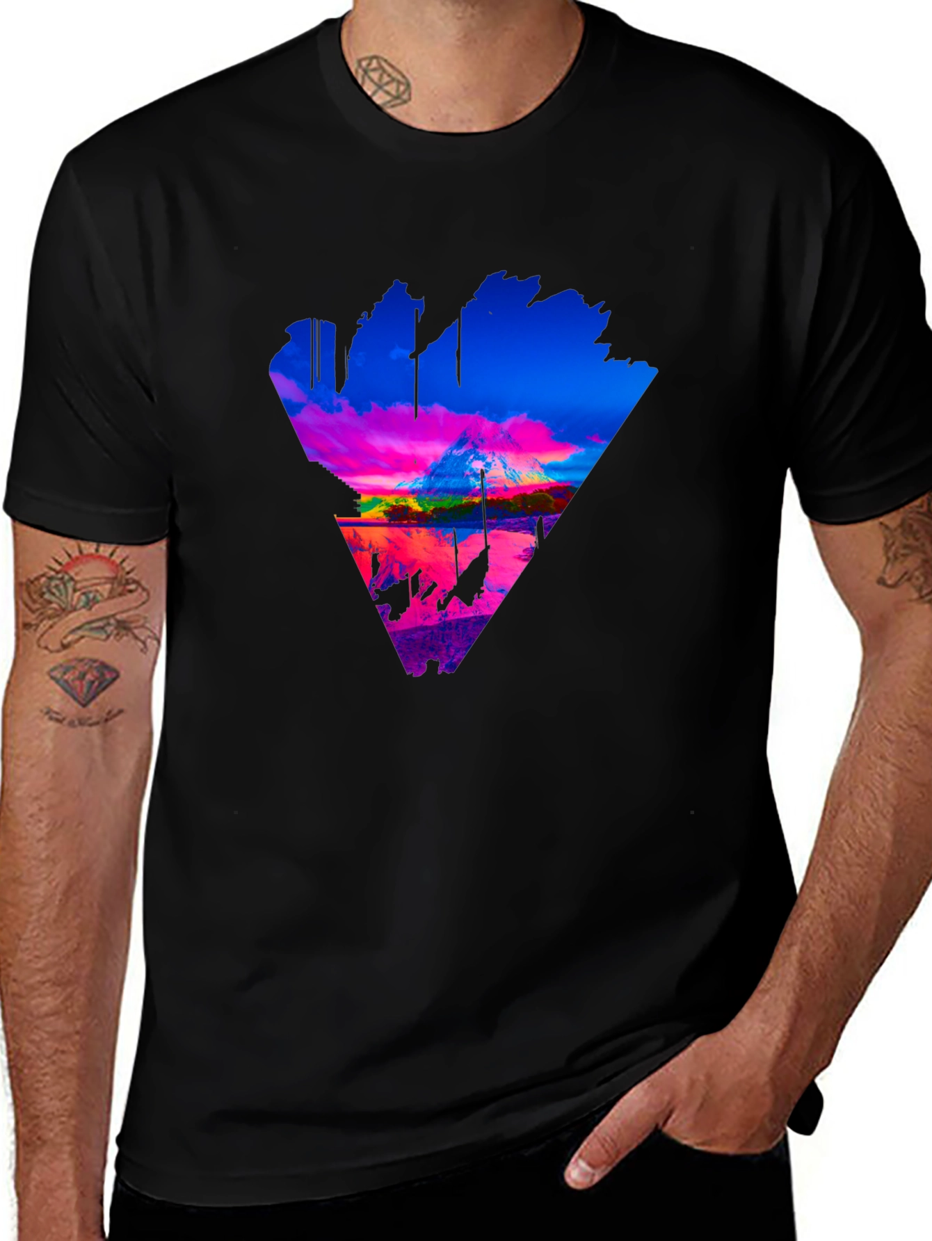 Vaporwave Mountain Triangle Graphic Tee - Black