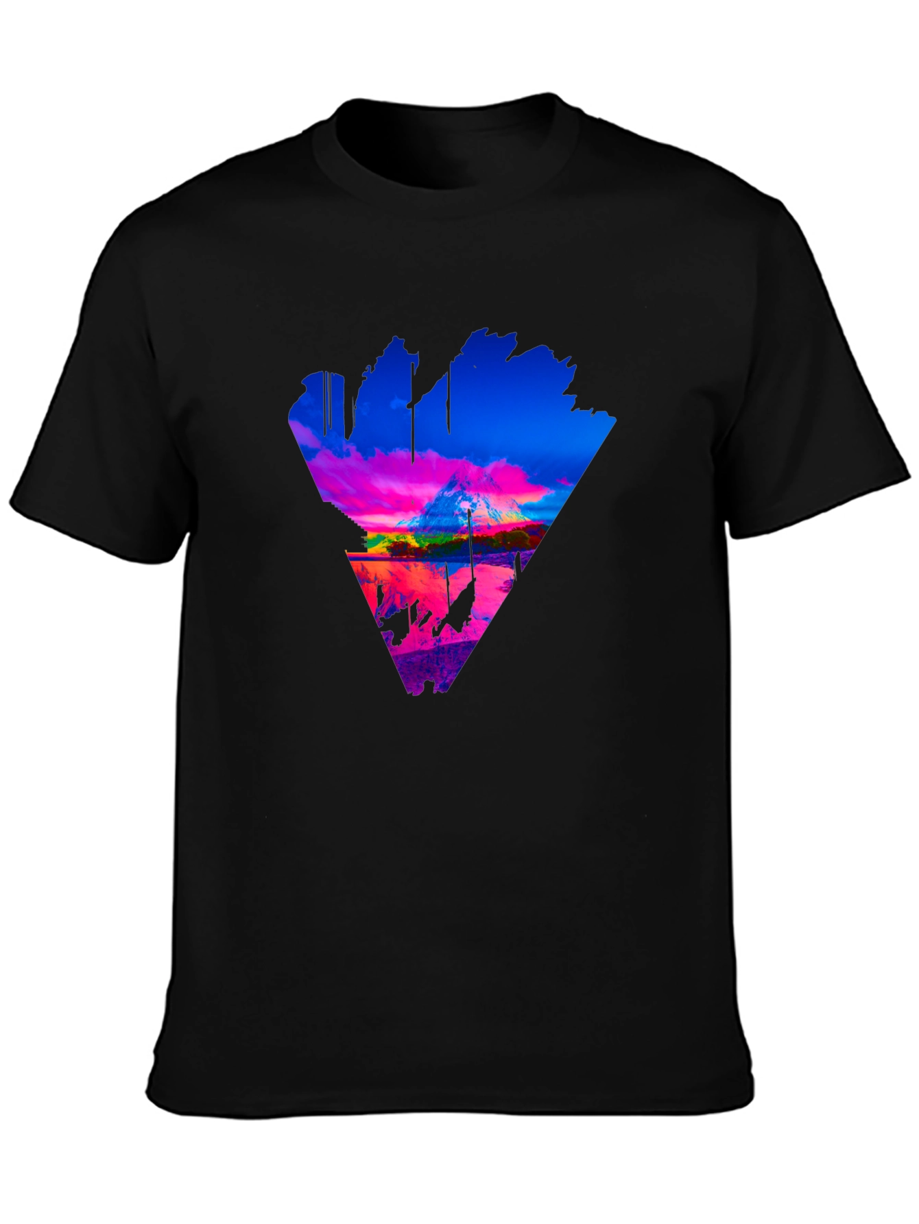 Vaporwave Mountain Triangle Graphic Tee - Black