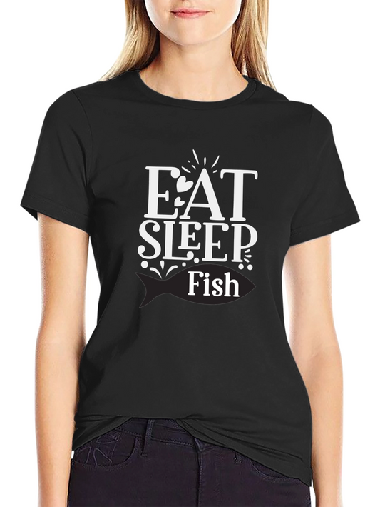 Eat Sleep Fish Black Graphic T-Shirt