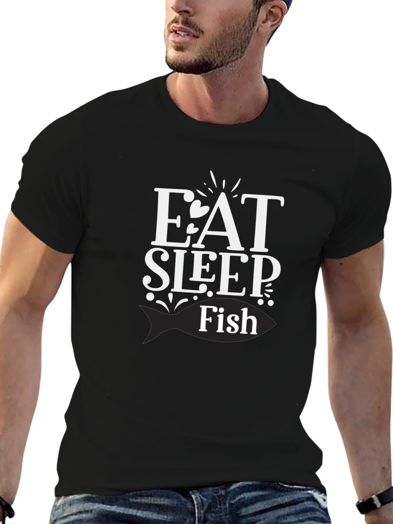 Eat Sleep Fish Black Graphic T-Shirt