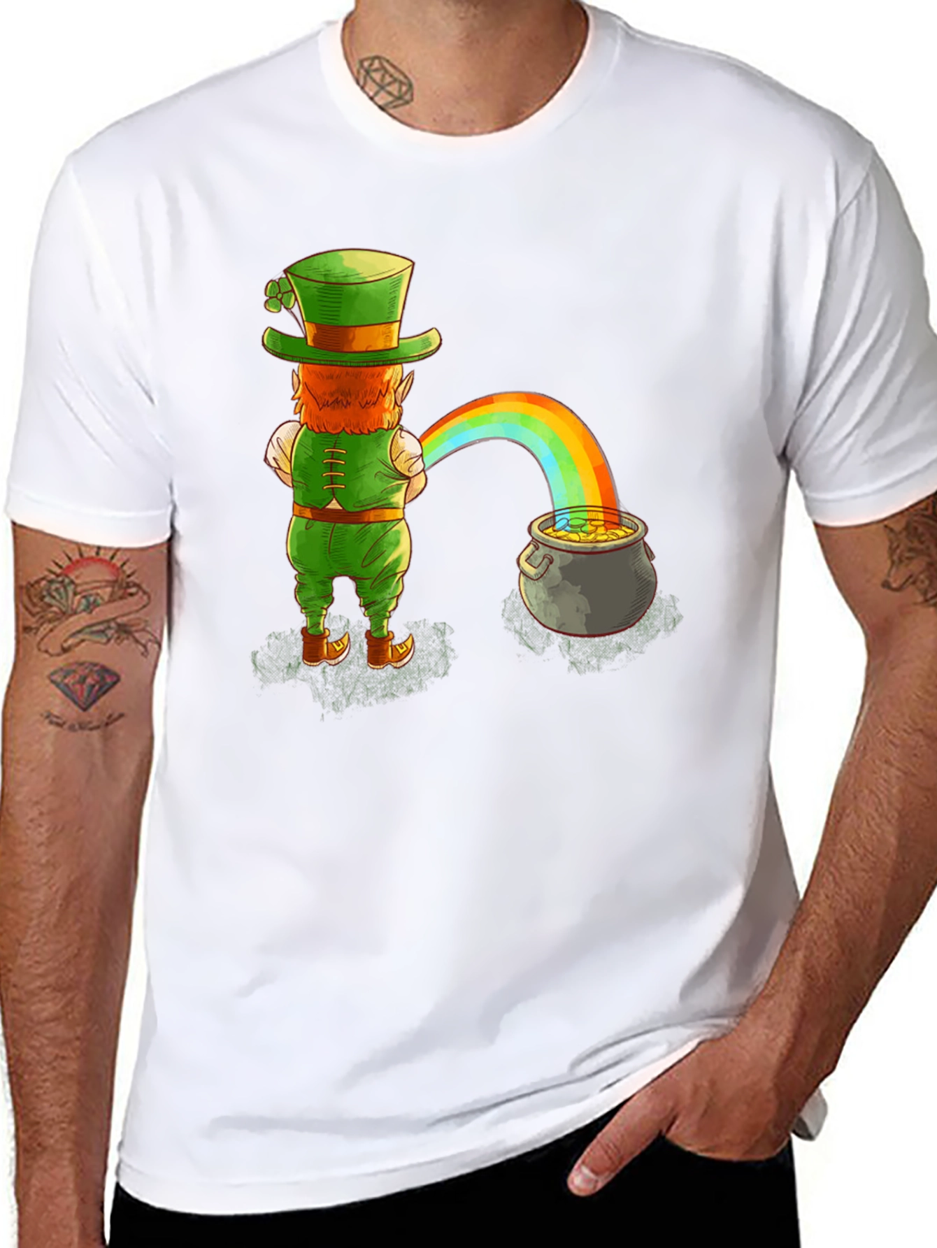 Leprechaun Rainbow Pot of Gold Graphic Tee