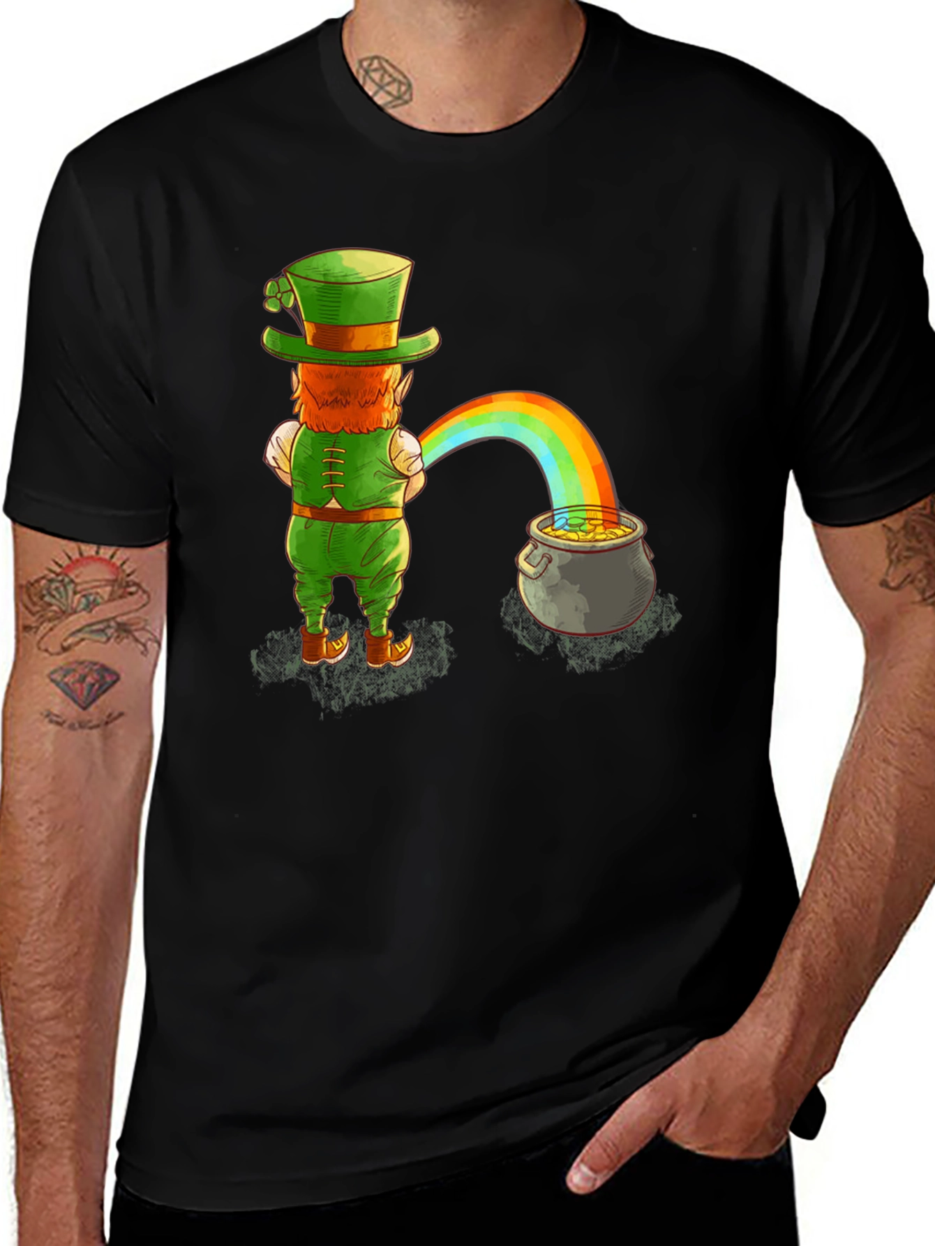 Leprechaun Rainbow Pot of Gold Graphic Tee