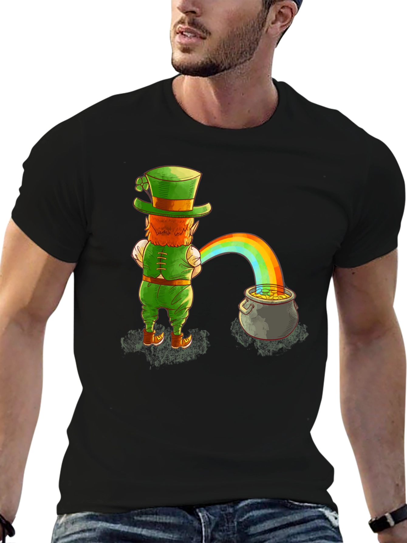 Leprechaun Rainbow Pot of Gold Graphic Tee
