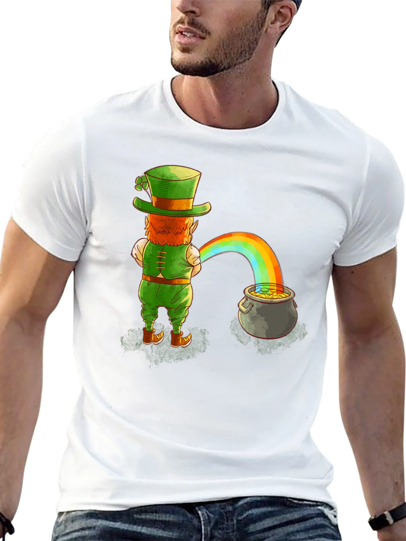 Leprechaun Rainbow Pot of Gold Graphic Tee