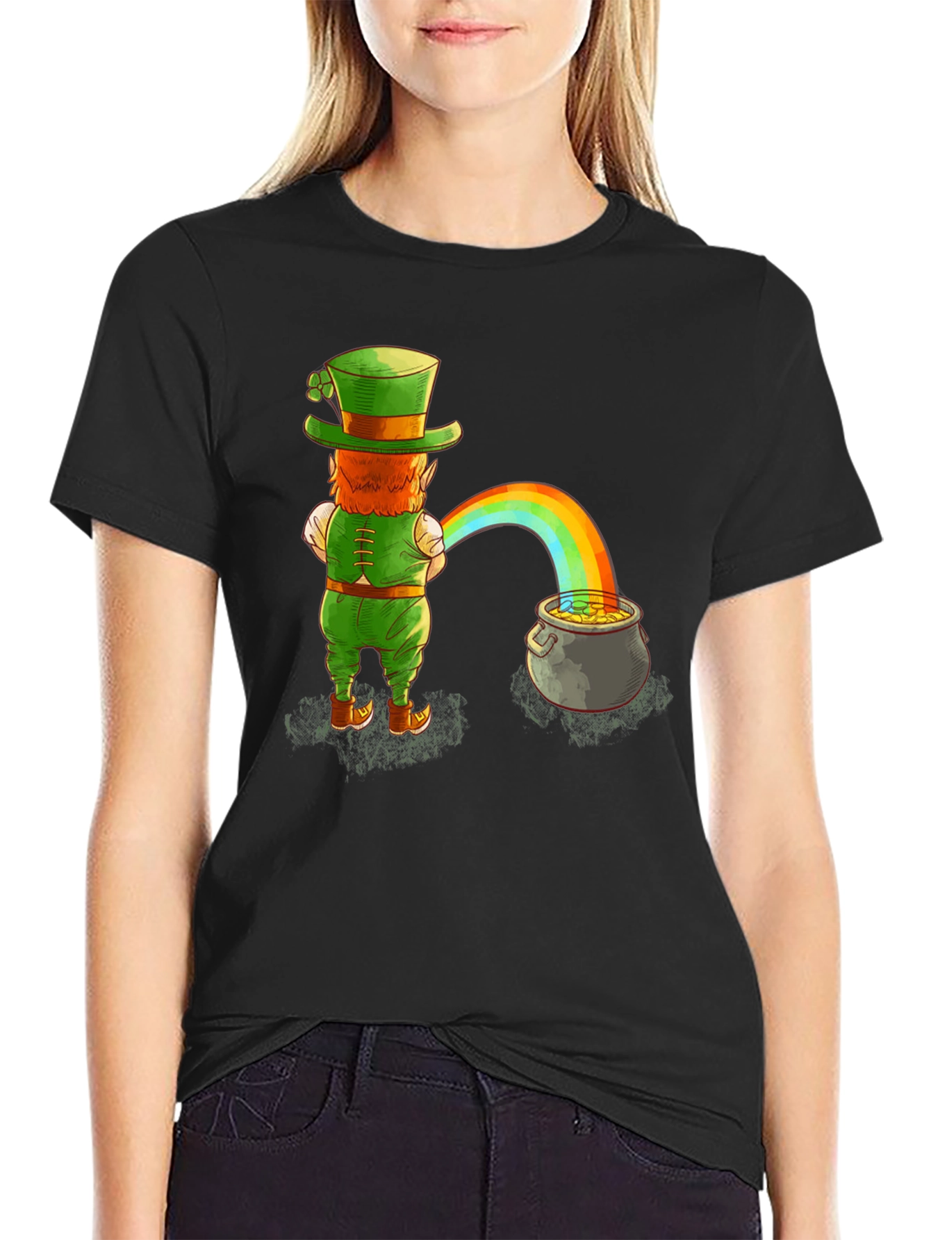 Leprechaun Rainbow Pot of Gold Graphic Tee