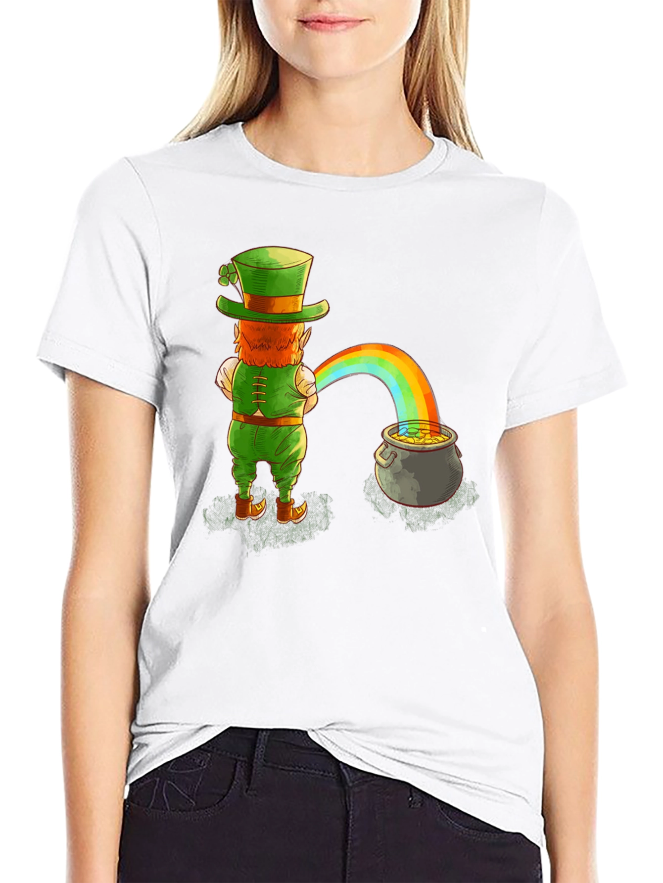 Leprechaun Rainbow Pot of Gold Graphic Tee
