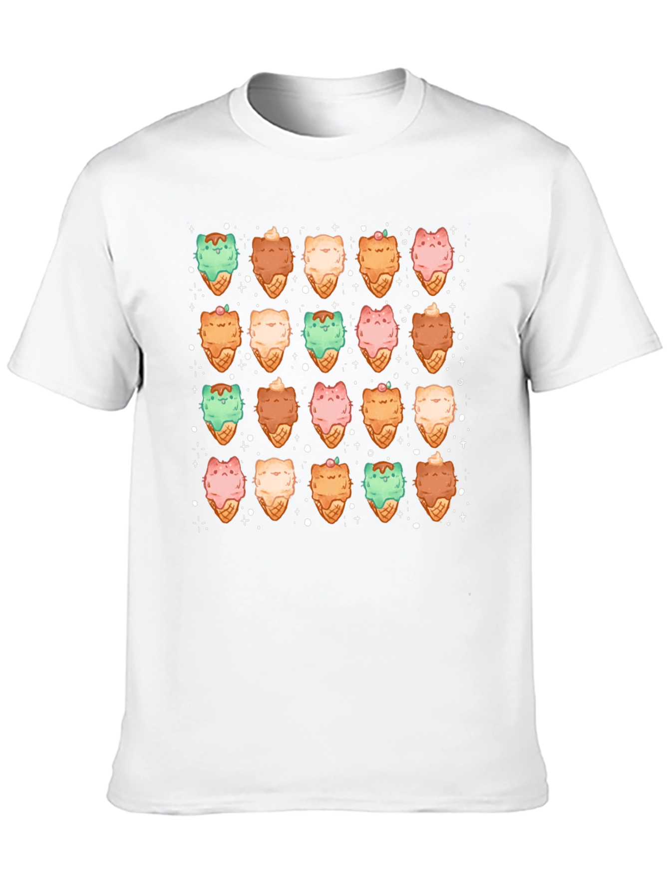 Cute Cat Ice Cream Cone Pattern T-Shirt